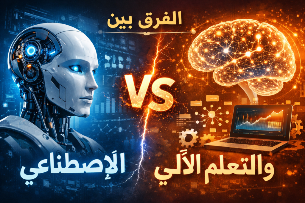 الفرق بين AI و ML الفرق بين الذكاء الاصطناعي والتعلم الآلي تعلم الآلة مقابل الذكاء الاصطناعي مفهوم الذكاء الاصطناعي أنواع التعلم الآلي تطبيقات الذكاء الاصطناعي ما الفرق بين الذكاء الاصطناعي والتعلم الآلي ببساطة كيف نميز بين تقنيات AI و Machine Learning هل التعلم الآلي جزء من الذكاء الاصطناعي أمثلة واقعية على الفرق بين الذكاء الاصطناعي والتعلم الآلي هل يمكن وجود ذكاء اصطناعي بدون تعلم آلي هل التعلم الآلي هو نفسه الذكاء الاصطناعي؟ ما علاقة التعلم العميق بالذكاء الاصطناعي؟ متى نستخدم التعلم الآلي بدل الذكاء الاصطناعي؟ من أين أبدأ تعلم الذكاء الاصطناعي أو التعلم الآلي؟