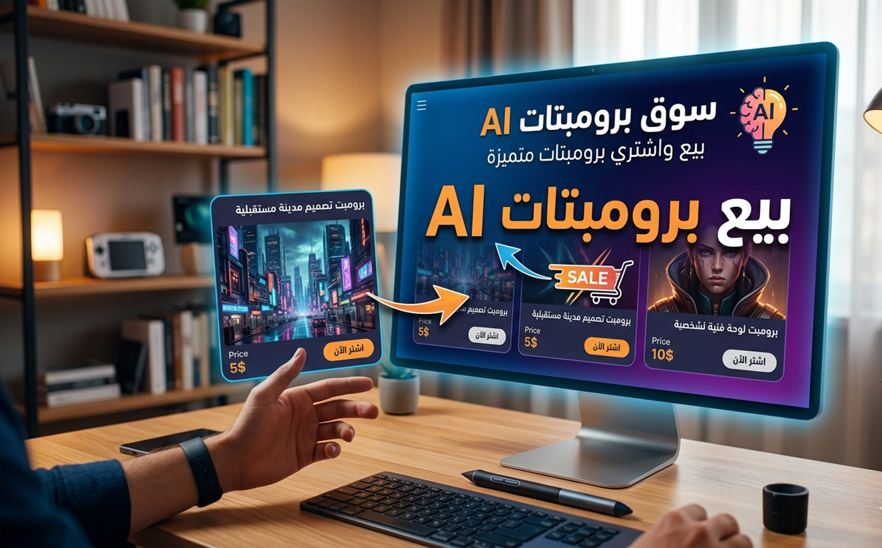 بيع برومبتات AI بيع prompts ربح من الذكاء الاصطناعي متجر برومبتات تسويق البرومبتات برومبتات ChatGPT برومبتات Midjourney سوق البرومبتات كيفية بيع أوامر الذكاء الاصطناعي أفضل منصة لبيع البرومبتات هل بيع البرومبتات مربح حماية البرومبتات من السرقة دليل بيع prompts للمبتدئين أسعار البرومبتات في 2026